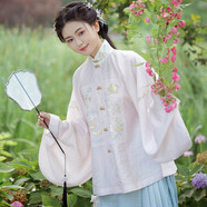 重回漢唐溶溶月豎領(lǐng)對(duì)襟襖馬面裙套裝原創(chuàng)明制漢服女款秋冬款 淺粉色豎領(lǐng)對(duì)襟襖現(xiàn)貨 M