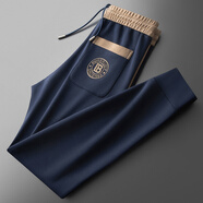 NPZ 高端潮牌秋冬時(shí)尚撞色拼接顯瘦太空棉莫代爾男士小腳運動(dòng)休閑褲 藍色 2XL