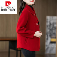 皮爾卡丹2024春秋冬新款短款雙面絨外套女寬松大號淑女氣質(zhì)雙面羊毛呢上衣 正紅色 4XL 135-150斤