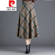 皮爾卡丹（pierre cardin）毛呢格子大擺裙冬裙春秋女半身裙2023半裙冬裙長裙裙子冬針織 格子 2XL 腰圍2尺3