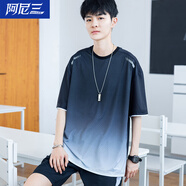 阿尼三青少年冰絲短袖t恤男夏季2025新款潮流帥氣速干衣服初高中學生裝 黑色 3XL