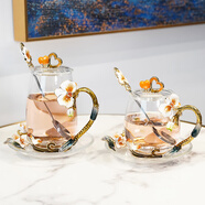 諾詩(shī)曼新年禮物送女友結婚送新人實(shí)用物品高顏值玻璃杯女生水杯喝水杯子 蘭之戀高矮組合 配蓋勺+碟禮盒裝