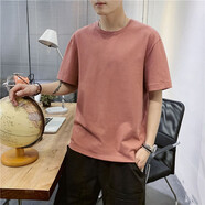 白灰樓 純色t恤男夏季基礎款圓領(lǐng)純棉短袖男士短袖T恤內搭打底衫男衣服夏天潮流百搭白色半袖體恤衫 西瓜紅 M