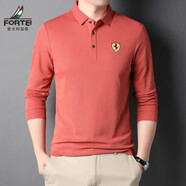 富鋌（FORTEI）棉彈長(zhǎng)袖T恤男POLO上衣男士翻領(lǐng)春季打底衫商務(wù)休閑中青年簡(jiǎn)約 繡紅色 48/M