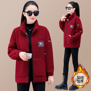 譽(yù)露羊羔毛外套女秋冬裝紅色韓版厚棉衛(wèi)衣加絨棉衣棉服開衫夾克短上衣 車?yán)遄?女XL/(建議110-120斤)
