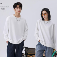 HTBT衛(wèi)衣女秋冬保暖韓版寬松學(xué)生顯瘦印花男長(zhǎng)袖上衣服打底衫加絨衛(wèi)衣 純白色 M80-100斤