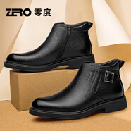 零度尚品Zero馬丁靴男冬季新款加絨保暖棉鞋男士英倫風(fēng)商務(wù)休閑真皮靴 黑色【加絨】 42