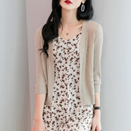 歌米拉 冰絲針織開(kāi)衫女薄款新款吊帶外搭寬松夏天小披肩外套夏季空調衫 卡其色 M