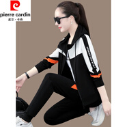 皮爾卡丹（pierre cardin）休閑運動服套裝女春秋季新款韓版潮大版女裝連帽衛(wèi)衣三件套 7655黑色【春秋】 XL 適合108斤-116斤