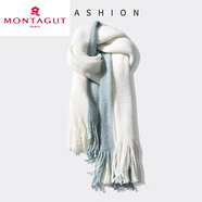 夢(mèng)特嬌（MONTAGUT）2025雙色拼接撞色圍巾男女學(xué)生冬季新款時(shí)尚百搭流蘇披肩保暖圍脖 6652圍巾白拼綠色