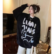 菲尼東爵慵懶風(fēng)軟糯水針織衫毛衣女冬季寬松中長(cháng)款奶呼呼打底衫上 杜888黑色A320 XL 建議體重125-145