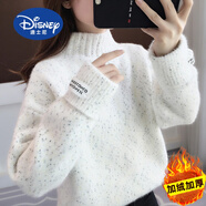 迪士尼（Disney）初中女生毛衣加絨加厚秋冬季新款高中學(xué)生半高領(lǐng)內搭針織打底衫潮 米白色加絨加厚款 107 XL 【120-130斤】