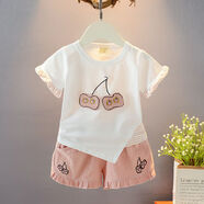 允橘0-4歲小孩子夏天穿的新款0女童女寶寶1夏裝2衣服嬰兒童裝3歲韓版4 象牙白 櫻桃短袖 90 (建議身高78-88cm)