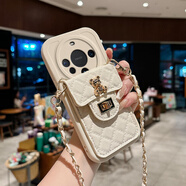 羅璐鷗華為mate60手機殼斜挎掛繩外殼Mate60 Pro鏈條背帶硅膠殼保護套斜跨菱格零錢(qián)卡包防摔全包軟殼女款 【白色-菱格小熊卡包款】+斜挎掛繩+屏幕保護膜 華為mate60