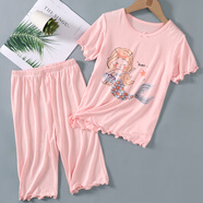 KIDS MAM&DAD女童冰絲莫代爾睡衣套裝夏季薄款男童面膜家居服兒童寶寶空調(diào)服 粉美人魚短袖(31222) 180 cm