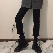 桑蒲150矮小個子秋冬搭配馬丁靴七分直筒煙管黑色加絨牛仔褲女八分145 黑色(鎖邊)八分 27-建議89-99斤