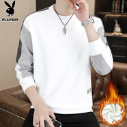 花花公子（PLAYBOY）衛(wèi)衣男春秋季2025新款潮流圓領(lǐng)韓版長袖t恤男士百搭寬松休閑上衣 白色加絨 XL