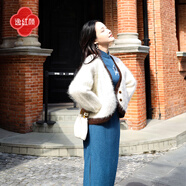 逸紅顔（E.Beauty）婉沁2025年冬裝新品外套女裝短款針織兔毛毛衣開(kāi)衫新年紅色 米色 均碼