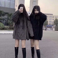 歌班婭2022秋冬新款網(wǎng)紅毛衣女秋冬加厚慵懶風(fēng)寬松套頭中長(cháng)款針織衫外穿 灰色 L 建議120-130斤
