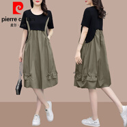 皮爾卡丹（pierre cardin）假兩件連衣裙女2024夏季新款減齡休閑顯瘦氣質(zhì)襯衫中長(zhǎng)款背帶裙子 咖色 2XL(建議130斤-145斤)
