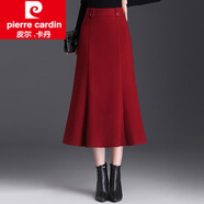 皮爾卡丹（pierre cardin）毛呢魚尾裙半身裙女秋冬2025新款高腰A字包臀裙中長款顯瘦一步裙 紅色 254XL2尺5