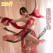 長(zhǎng)夜漫漫大碼胖MM220斤性感漢服敦煌飛天異域風(fēng)情制服印花透視肚兜妖嬈古 紅綠色披帛+肚兜+紗裙+T褲 均碼80-120斤