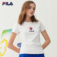 FILA斐樂(lè )官方女裝短袖T恤女夏季舒適經(jīng)典針織短袖小熊t上衣潮流時(shí)尚 標準白-WT M （165/84A/M）