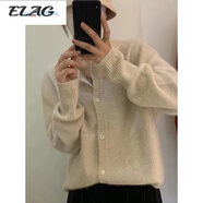 ELAG2022秋冬款韓國絨開(kāi)衫女圓領(lǐng)毛衣羊毛加厚針織米白色外套 米色 S