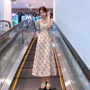 妍莉芬 碎花裙子連衣裙女裝2022年新款夏季法式復古溫柔風(fēng)顯瘦收腰雪紡過(guò)膝長(cháng)裙夏天 圖片色  M