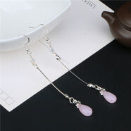 汀白漢服國風(fēng)少女古裝仙女古典配飾古風(fēng)清新琉璃水滴流蘇耳環(huán)耳鉤耳飾 粉色耳鉤款