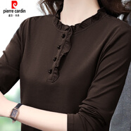 皮爾卡丹（pierre cardin）德絨半高領(lǐng)打底衫女秋冬韓版長袖百搭修身洋氣中年蕾絲上衣女時(shí)尚 8032  咖色 XL 建議110-120斤