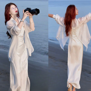 問(wèn)浮黑色套裝女夏裝時(shí)尚 兩件套氣質(zhì)型洋氣裙2024夏季新款氣質(zhì)防曬衫 J683白色 L【建議100115斤】