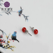 緣定珊笙 紅色天然珊瑚簡約圓珠耳釘銀飾辣椒紅耳環(huán)520送母親媽媽生日禮物 珊瑚圓珠耳釘6-6.5MM
