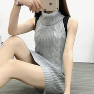 OIUO性感大露背毛衣 漏背毛衣秋冬漏背高領無袖針織團子少女 淺灰色 M