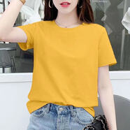 王熙麥白色t恤女短袖2023夏季新款寬松韓版女裝百搭休閑圓領(lǐng)半袖體恤女 黃色圓領(lǐng)：無(wú)圖案 S 80-95斤