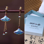 煙雨江南景泰藍(lán)復(fù)古耳環(huán)女民族風(fēng)夸張耳飾不對(duì)稱設(shè)計(jì)耳墜中國(guó)風(fēng)飾品耳夾 耳夾款+漸變藍(lán)小方禮盒