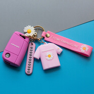杉貝適用于23款大眾朗逸plus鑰匙套包扣硅膠車(chē)卡通途觀(guān)L新P寶來(lái)速騰探 粉+小菊花衣服