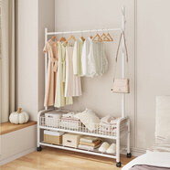 樂(lè )活時(shí)光輕奢衣帽架落地多功能掛衣架移動(dòng)帶輪可掛包衣架大容量掛衣架 時(shí)尚白-雙層置物90cm