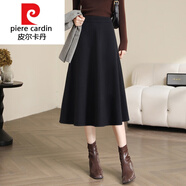 皮爾卡丹（pierre cardin）針織黑色毛呢半身裙女秋冬2025新款高腰大擺裙小個(gè)子a字中長(zhǎng)款西 黑色-毛呢長(zhǎng)款 26/S