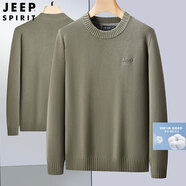 吉普（JEEP）品牌純棉毛衣男士針織衫冬季圓領(lǐng)厚款打底衫毛衣男裝衛(wèi)衣特大號男 軍灰-SY18032款 L 體重120-140斤