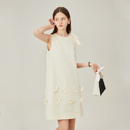 范思藍恩花梨裙 無(wú)袖設計感氣質(zhì)A字連衣裙夏裝新款韓版系帶蝴蝶結 杏色 XL