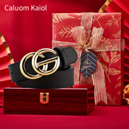 Caluom Kaiol女士皮帶真皮時尚百搭腰帶女純牛皮ins女式褲帶生日禮物送女友 0045紅木禮盒/時尚金色 95cm 請備注身高和體重