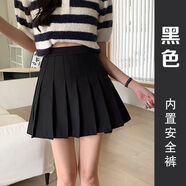 辛皇 春夏季女韓版氣質(zhì)半身裙ins學(xué)院風(fēng)百褶裙西裝料百搭短裙帶安全酷 黑色+隱藏防走光 L（100-105斤）
