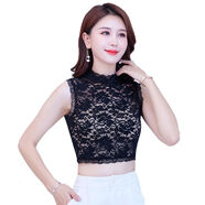 尚爵尤妮半高領(lǐng)無袖蕾絲背心女性感內(nèi)搭打底衫緊身女式立領(lǐng)網(wǎng)紗上衣 黑色 蕾絲打底 XL 【推薦體重120-140斤】