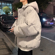 益帛美式復(fù)古冬季棉服男寬松加厚棉襖面包服保暖休閑棉衣連帽外套男 灰色 L【建議115-125斤】