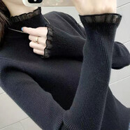 尚濤針織衫女秋冬女裝新款韓版修身百搭半高領(lǐng)毛衣打底衫短款上衣 黑色 L建議100-110斤