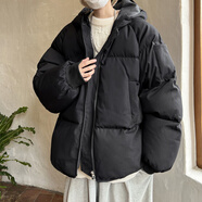 OEMG美式潮牌棉服男女冬季保暖加厚高級感寬松棉襖棉衣外套情侶面包服 MBF200黑色 XL [建議125-140斤]