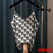 歌芬琳精致中國(guó)風(fēng)黑白花色冰絲吊帶內(nèi)搭背心女寬松顯瘦夏季外穿無(wú)袖上衣 幾何圖白色 XS