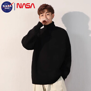 NASA BASE半高領(lǐng)毛衣男秋冬季新款純色百搭針織衫男加絨保暖中領(lǐng)內搭打底衫 高領(lǐng)黑色 XL （建議125-145斤）