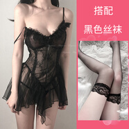 做你的貓情緒純欲性感內衣情器卻制服睡衣女套裝絲襪情調暴露女裝 黑色+黑絲襪 均碼